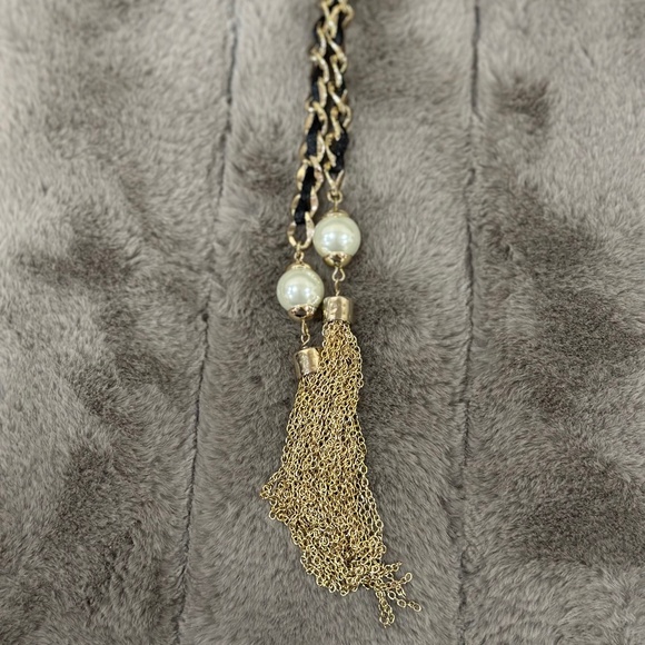 White House Black Market Woven Rope Chain Pearl Statement Lariat Knot Necklace - Picture 4 of 5
